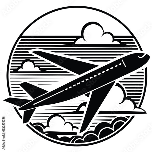 Airplane flight travel vacation vector graphic illustration silhouette