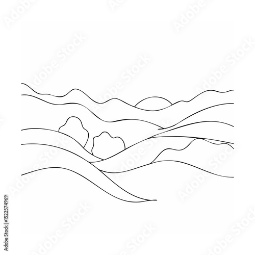 Simple landscape illustration with rolling hills and artistic outline of nature