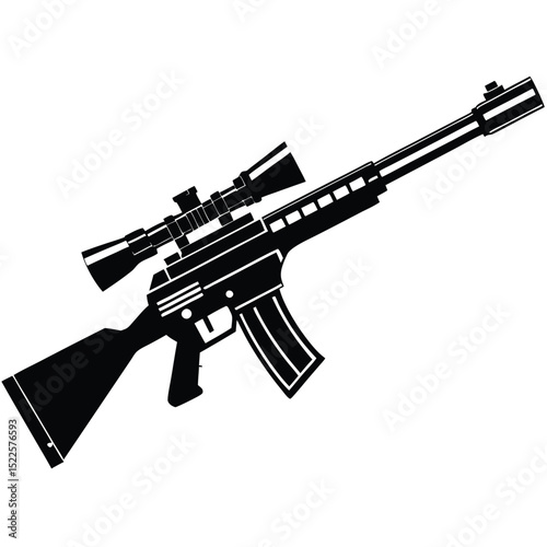 Sniper rifle vector illustration black and white weapon icon silhouette