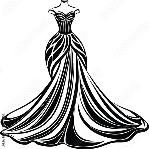 Wedding dress vector illustration gown bridal fashion design silhouette