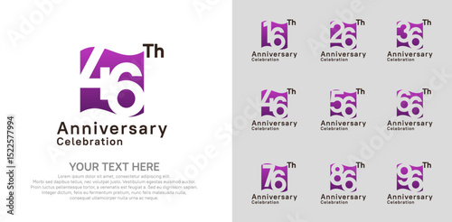 Anniversary logo set vector design, purple color for celebration event
