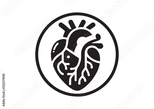 Anatomical Heart Silhouette Black Vector White Background