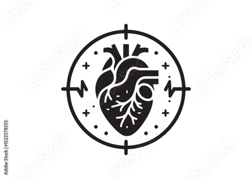 Anatomical Heart Silhouette Black Vector White Background