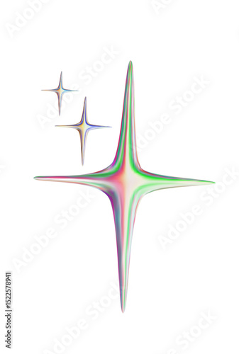 Abstract star logo. Vector illustration star. 3D render holographic abstract chrome star	
