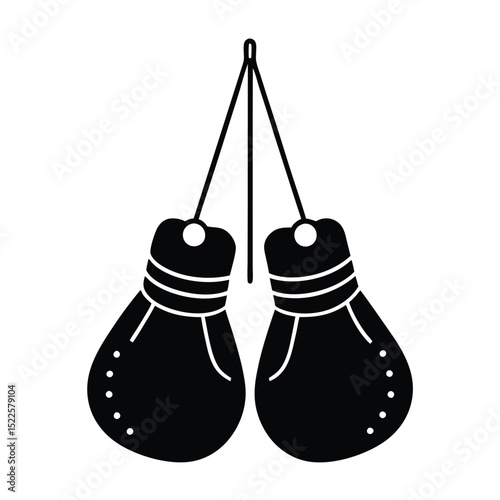 Boxing gloves hanging vector illustration black and white silhouette