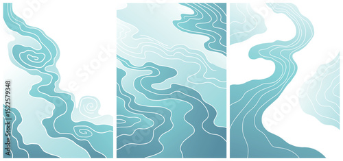 abstract japanese landscape on light background with gradient, collection