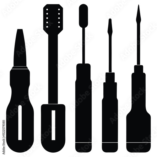 Screwdrivers set black and white tools repair maintenance diy silhouette