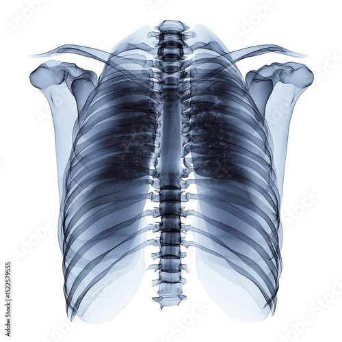 Human Anatomy Chest X Ray Illustration Rib Cage Scapula Spine Radiology on transparent background
