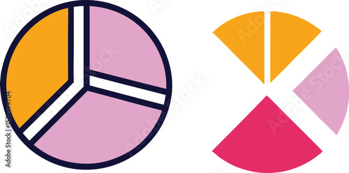 Vector illustration of a financial growth chart with a 3D sphere button and a set of colored pie diagram icons