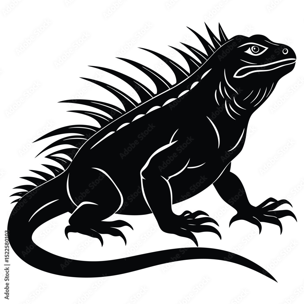 Fototapeta premium Black iguana vector illustration reptile lizard wildlife art silhouette
