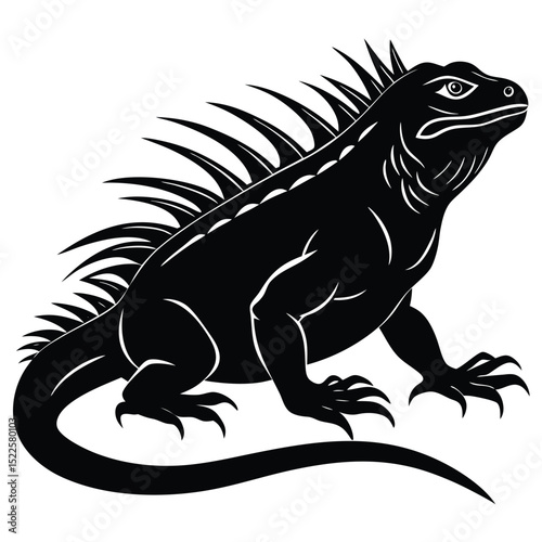 Black iguana vector illustration reptile lizard wildlife art silhouette