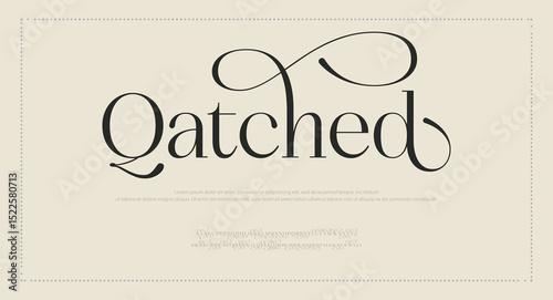 Luxury wedding alphabet logo font with tails. Typography elegant classic serif fonts and number decorative vintage retro logos branding. vector illustration
