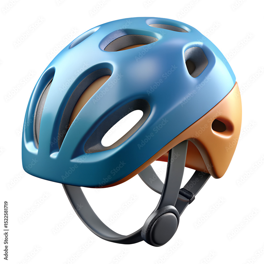 Fototapeta premium Blue bicycle helmet with orange interior isolated on Transparent Background