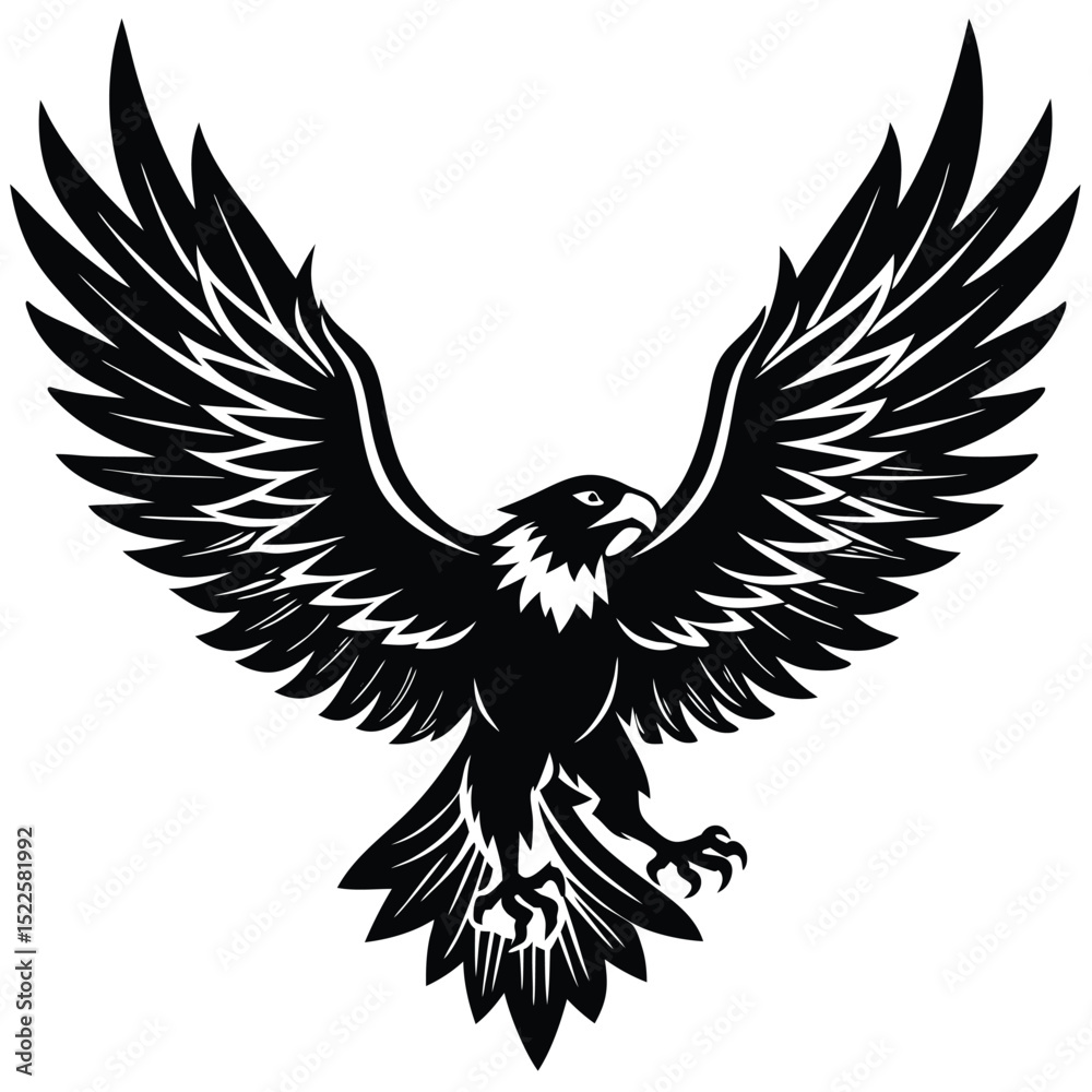 Fototapeta premium Eagle vector illustration bird of prey black and white art silhouette