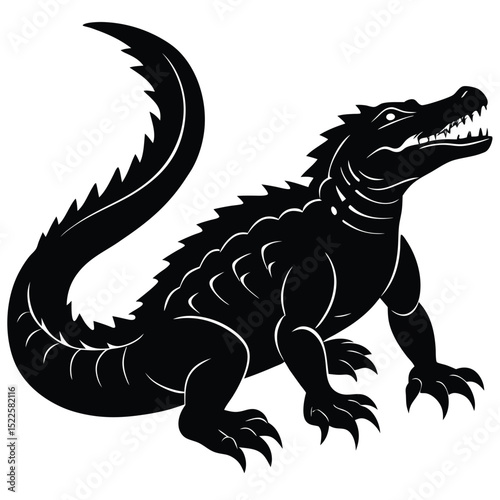 Vector image of a black alligator illustration on white silhouette