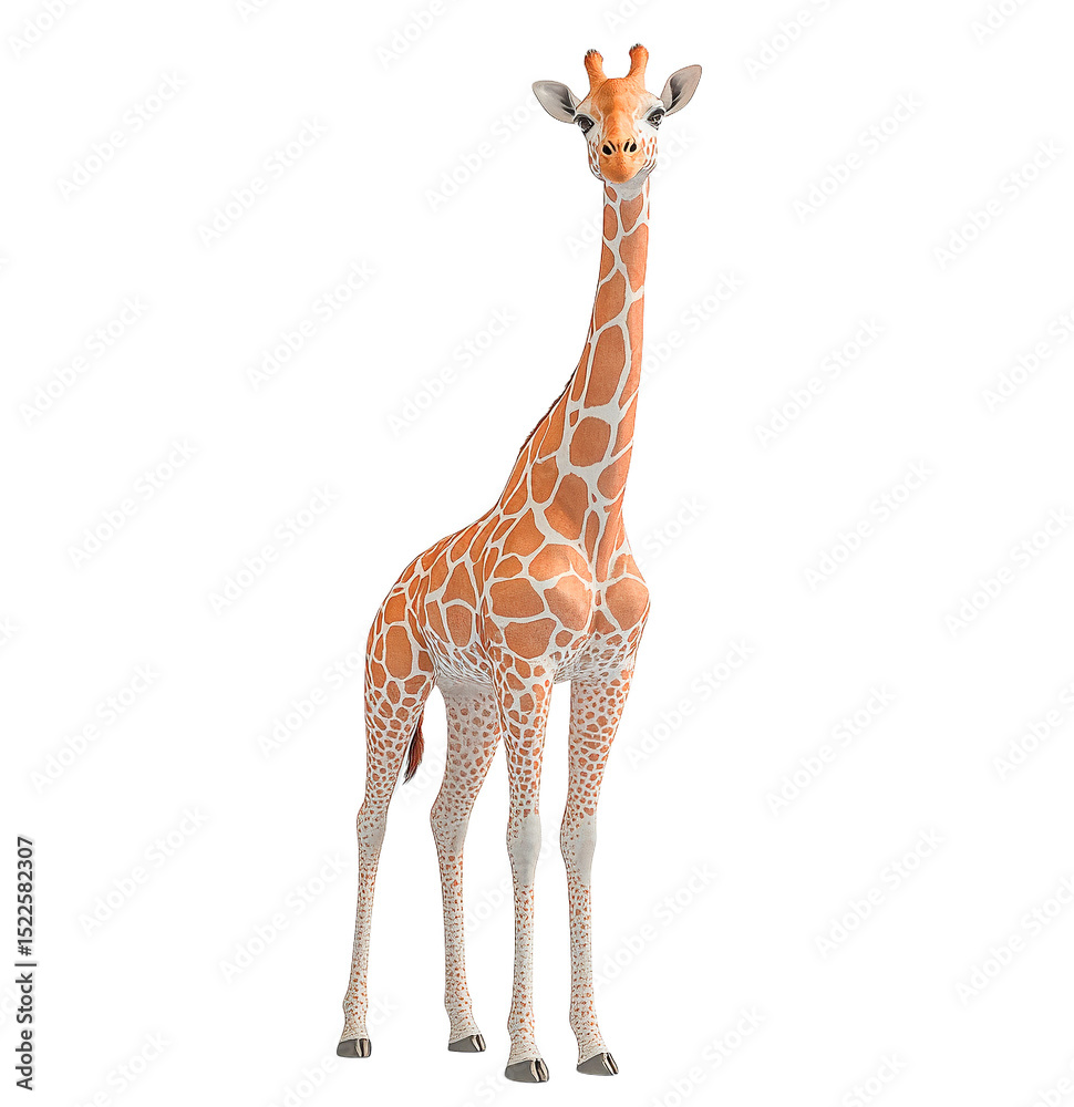 Obraz premium Majestic Giraffe with Unique Spot Pattern Stands Against transparent background Wildlife Animal Photography Safari Adventure African Savanna Creature Mammal Zoology