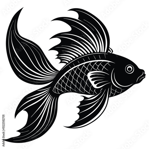 Black and white goldfish vector illustration clip art icon silhouette