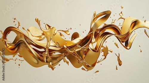 An elegant and abstract splash of golden liquid on a light background