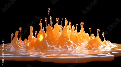 A vibrant crown splash of orange juice or syrup on a black background