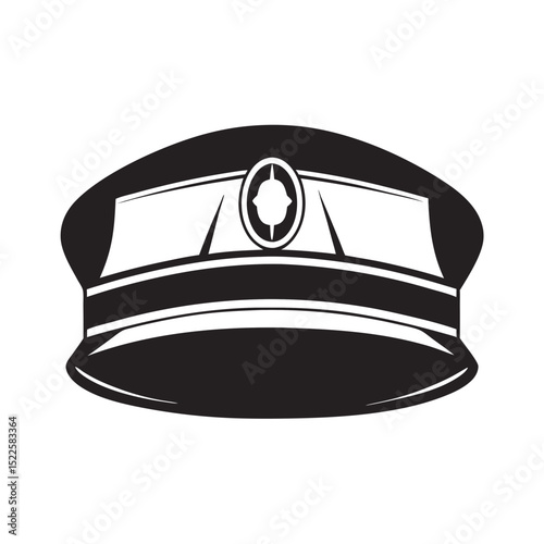 Police officer cap in black and white graphic design  