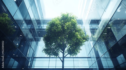 Office Building with Tree for Reducing Carbon Dioxide Emissions