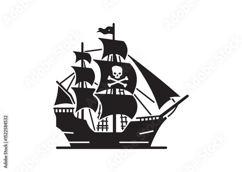 Pirate ship Silhouette Black Vector White Background
