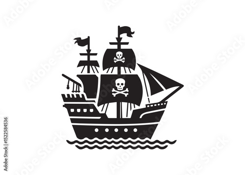 Pirate ship Silhouette Black Vector White Background