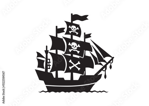 Pirate ship Silhouette Black Vector White Background