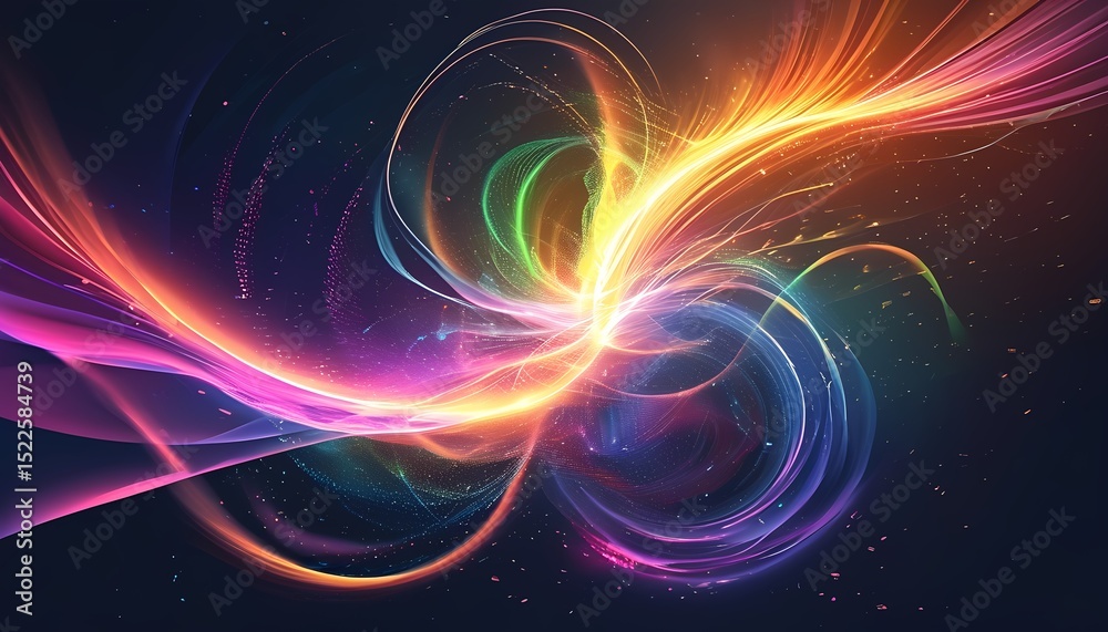 Obraz premium Abstract Light Trails with Vibrant Colors and Swirling Patterns Creating a Dynamic and Energetic Background for Modern Designs and Creative Projects with a Dark Backdrop