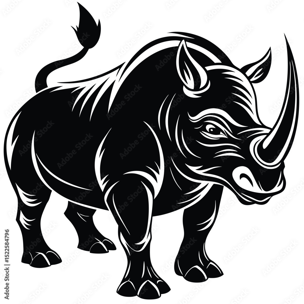 Fototapeta premium Black and white rhino illustration vector design graphic silhouette