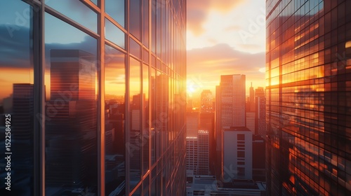 Office Building Windows at Sunset
