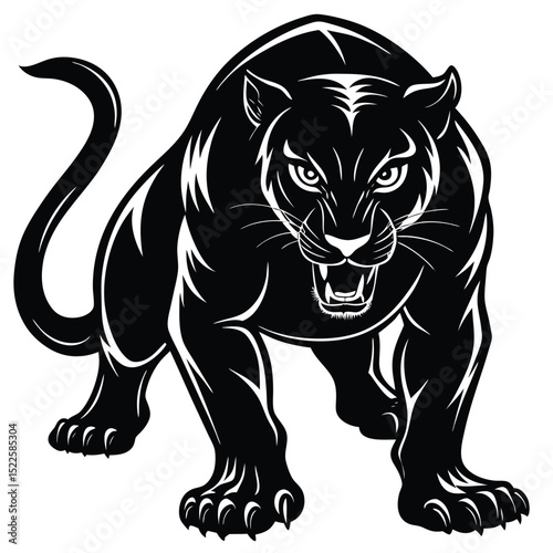 Vector black panther illustration angry wild animal art silhouette