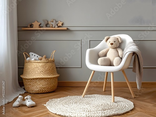 Minimalist Scandinavian Newborn Baby Room Featuring Cozy Decor and Soft Toys