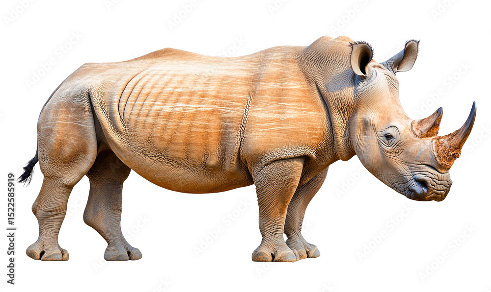 Fototapeta premium White rhinoceros profile view, isolated on transparent background