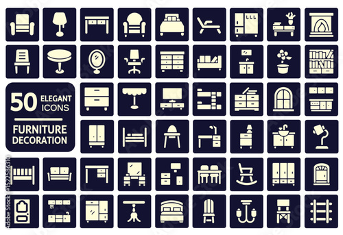 set of elegant interior furniture decoration illustration icon