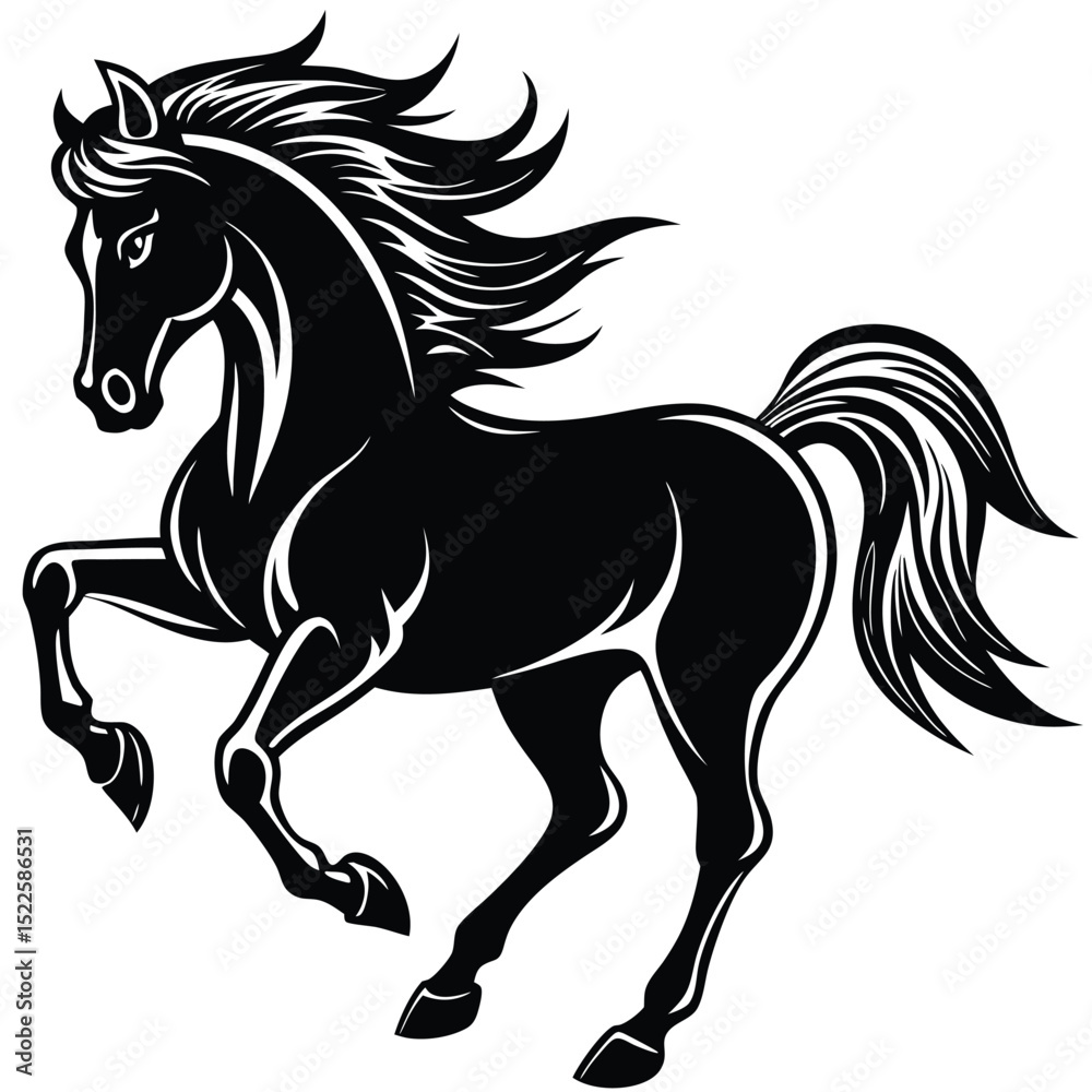 Obraz premium Black horse illustration running stallion vector graphic art silhouette