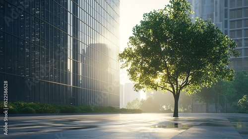 Office Building with Tree for Reducing Carbon Dioxide Emissions