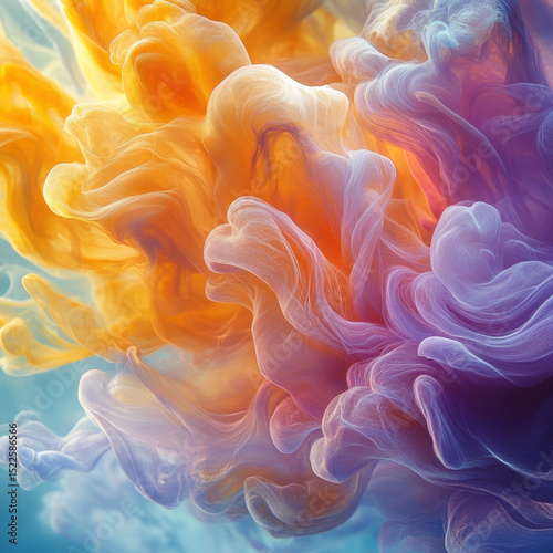 Colorful smoke swirling on blue background.