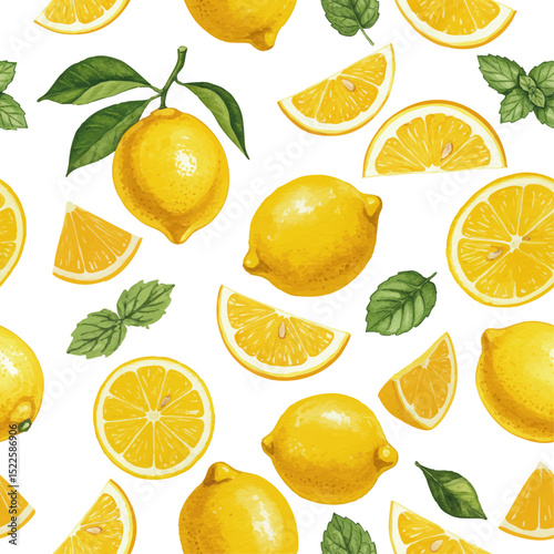 Vector watercolor lemon mint /水彩テイストのレモン・ミントぱtーん