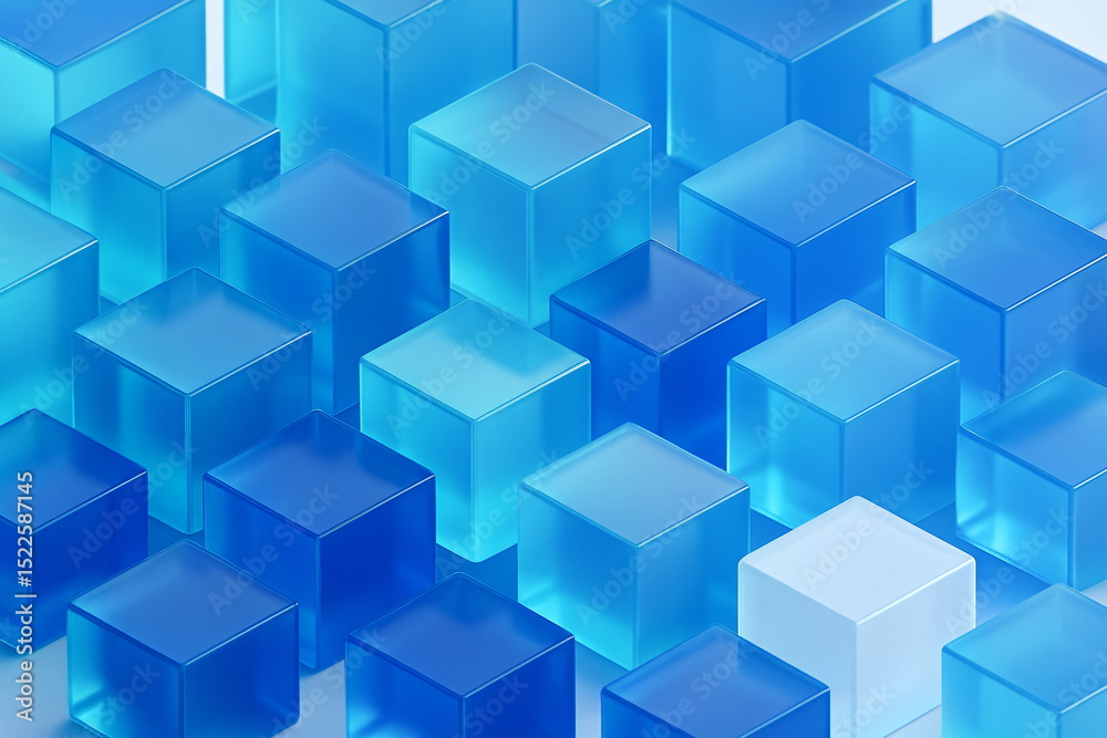 Isometric Grid of Blue Glass Cubes Isometric Grid of Blue Glass Cubes