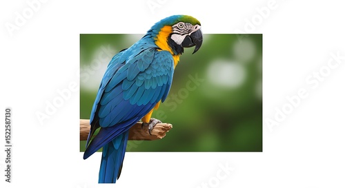 Colorful Macaw Parrot Perched on Branch Tropical Bird Pixel Art Isolated on White