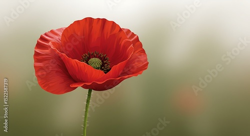 Vivid Red Poppy Blossom Close-up in Field Beautiful Summer Flower Elegance Outdoors