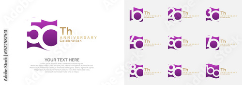 Anniversary logo set vector design, purple and gold color for celebration event