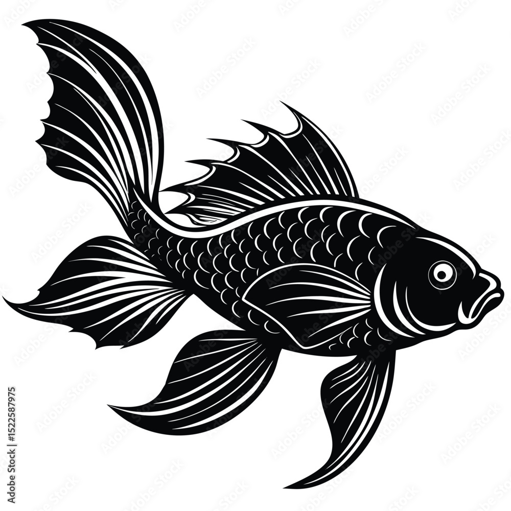 Goldfish illustration black and white vector drawing design silhouette Goldfish illustration black and white vector drawing design silhouette