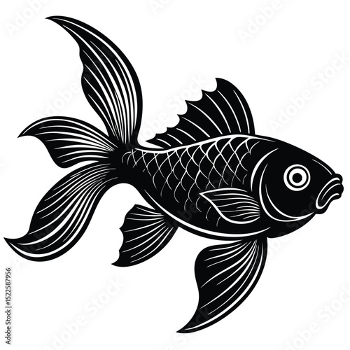 Goldfish vector illustration black and white clip art image silhouette