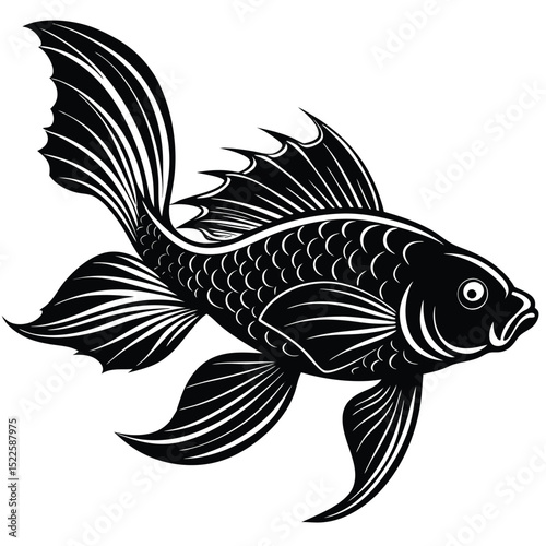 Goldfish illustration black and white vector drawing design silhouette
