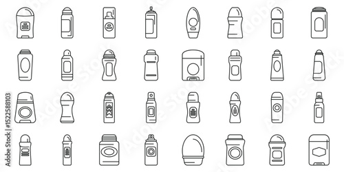 Antiperspirant bottles icons set. Outline illustrations of various deodorant container designs
