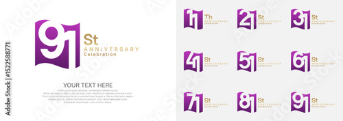 Anniversary logo set vector design, purple and gold color for celebration event