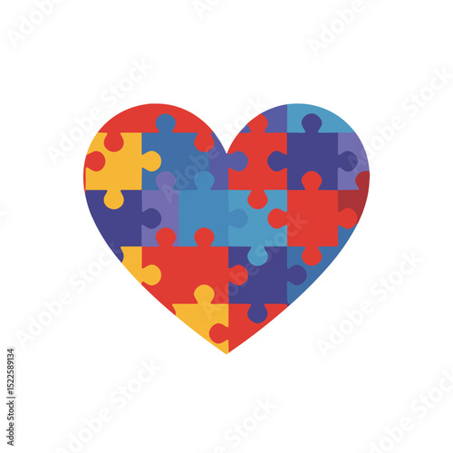 Colorful puzzle heart symbolizing unity and support for autism  