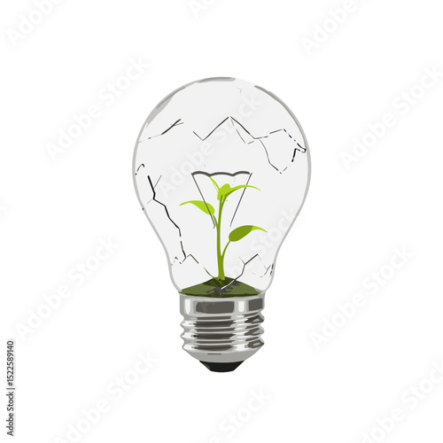 Light bulb with sprouting plant inside representing sustainability  